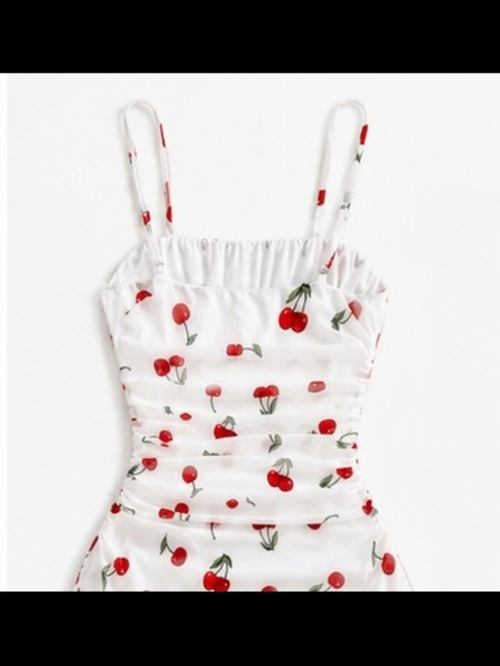 Cherry Print Ruched Mesh Mini Dress Cottagecore Coquette Summer Sundress Large - Picture 4 of 8